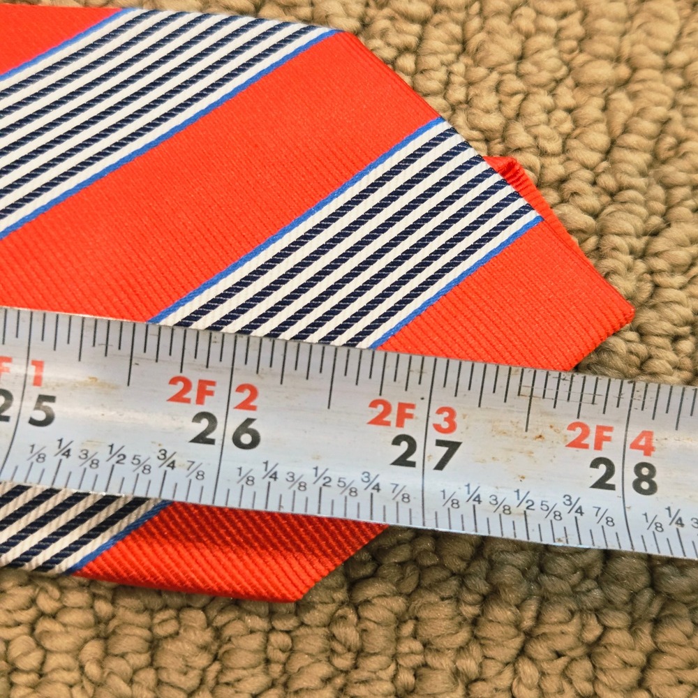 Lauren Ralph Lauren Tie Mens Vibrant Orange Blue Striped Silk Repp‎ Necktie New - Picture 6 of 6